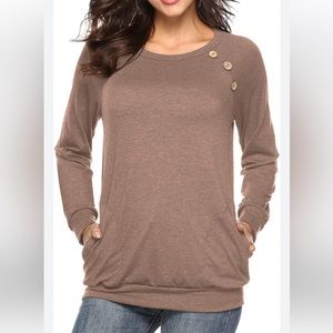 Vislily NWT Brown Neutral Button Detail Pocket Tunic Size 24W NEW